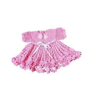 Handmade Crochet Dress for 3-6 month Baby Girl Pink White Floral Bow